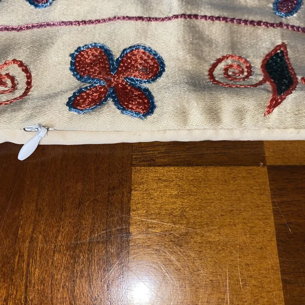 Handmade Embroidered Pillow Cover 3D Bright Floral Vine 17 X 34.5” Boho Cottage